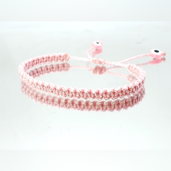 Evil eye bracelet, pink string braided wristband, evil eye protection - Picture 2 of 6